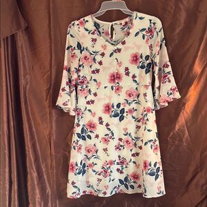 Mimi & Daphne white floral A-line retro style bell 3/4 sleeve midi dress size XS